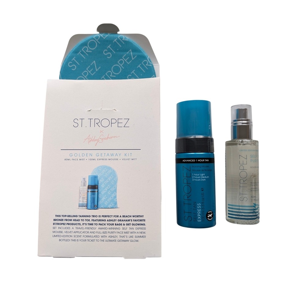 St. Tropez x Ashley Graham Golden Getaway Kit Face Mist Mousse Mitt NEW